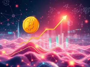 Visualizing HYPER crypto's explosive growth, depicting a rapidly rising chart and interconnected blockchain networks driving its market surge.