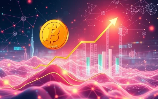 Visualizing HYPER crypto's explosive growth, depicting a rapidly rising chart and interconnected blockchain networks driving its market surge.