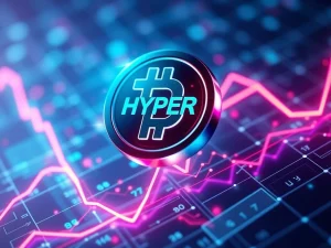 HYPER token surging on a blockchain graph with vibrant neon colors