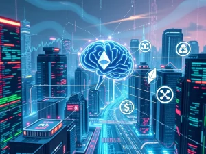 A visual representation of Hyperliquid AI trading engine's immense volume and revenue potential, showing data streams and crypto symbols.