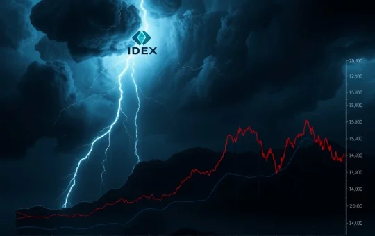 A turbulent chart depicting IDEX's dramatic price plunge, illustrating the extreme crypto volatility in the cryptocurrency market.