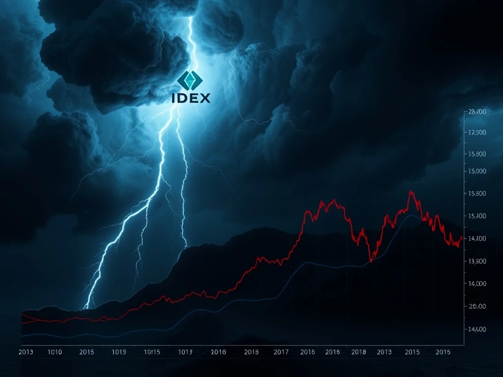 A turbulent chart depicting IDEX's dramatic price plunge, illustrating the extreme crypto volatility in the cryptocurrency market.