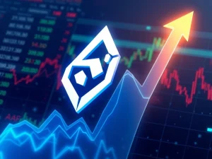 IDEX cryptocurrency logo surging on a volatile market graph