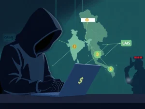 A visual representation of the India crypto fraud case, highlighting the arrest of a student involved in cross-border cryptocurrency scams.