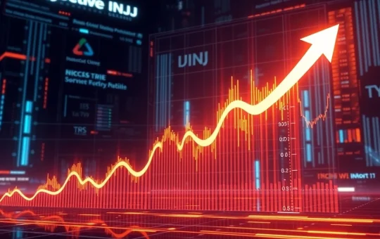 A dynamic chart illustrating Injective (INJ) price movements, showing potential for a significant breakout mirroring past crypto surge patterns.