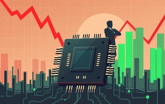 Charts and microchip representing Intel Q2 2025 earnings report and strategic overhaul in the semiconductor market.