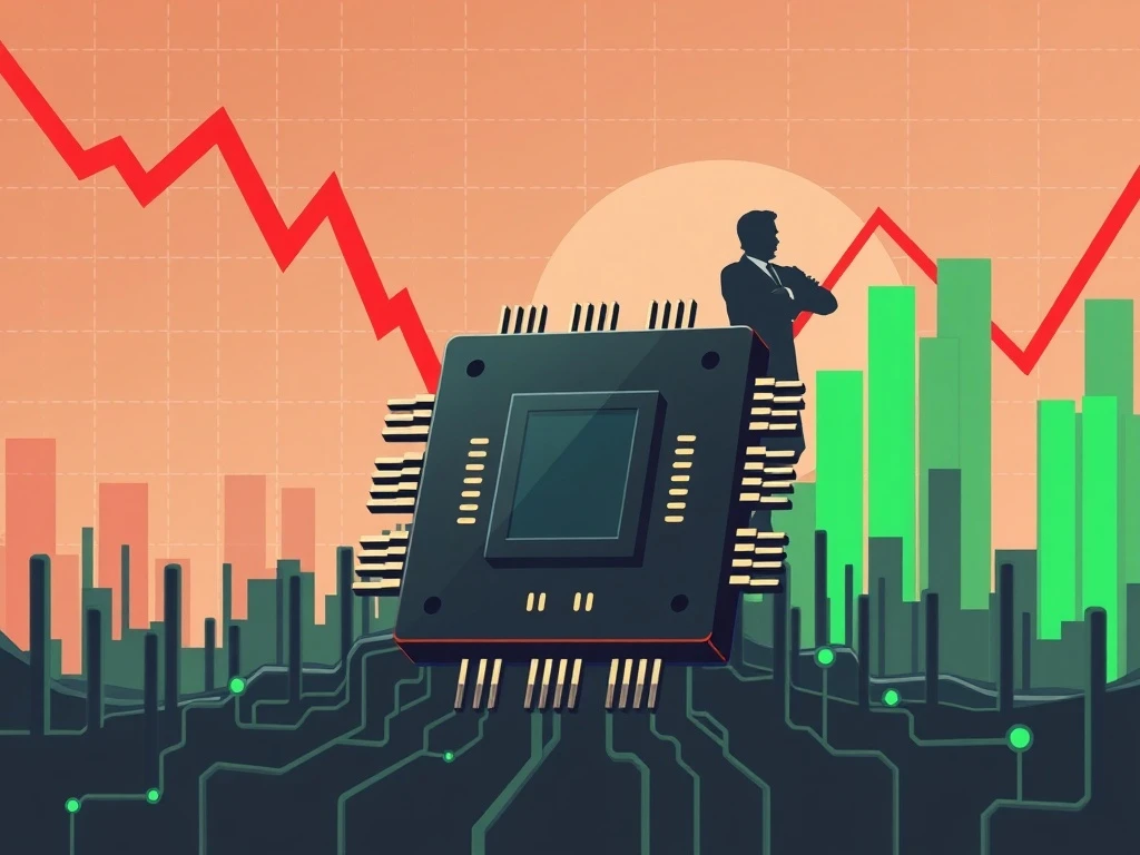 Charts and microchip representing Intel Q2 2025 earnings report and strategic overhaul in the semiconductor market.