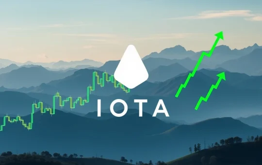 A bullish IOTA candlestick chart breaking out of a descending triangle, symbolizing the IOTA price surge and its 90% upside potential.