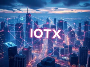 IOTX cryptocurrency surge with futuristic IoT and blockchain network