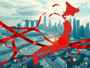 A visual representation of Japan's crypto regulation causing a drain of Web3 talent and capital, highlighting the urgency for reform.