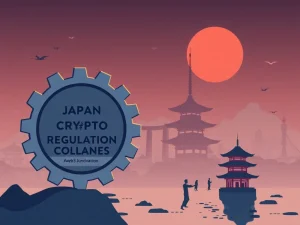 A visual metaphor showing Japan's slow crypto regulation stifling Web3 innovation, causing projects to leave for more agile jurisdictions.