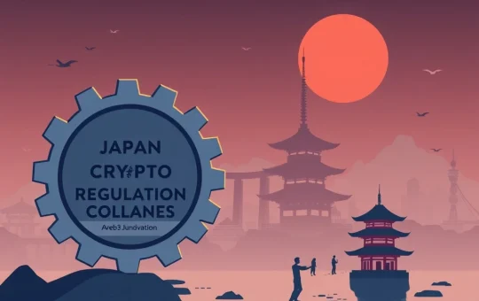 A visual metaphor showing Japan's slow crypto regulation stifling Web3 innovation, causing projects to leave for more agile jurisdictions.