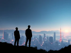 A symbolic image depicting Japan's slow crypto regulation causing innovative startups to look overseas for growth opportunities.
