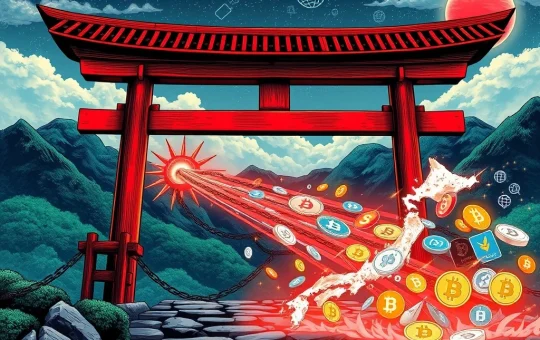 A bureaucratic barrier holding back dynamic digital currencies, symbolizing the impact of Japan crypto regulation on innovation.