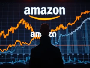 Jeff Bezos stock sale: A financial graphic showing Amazon stock surging due to AI momentum and a strategic 10b5-1 plan.