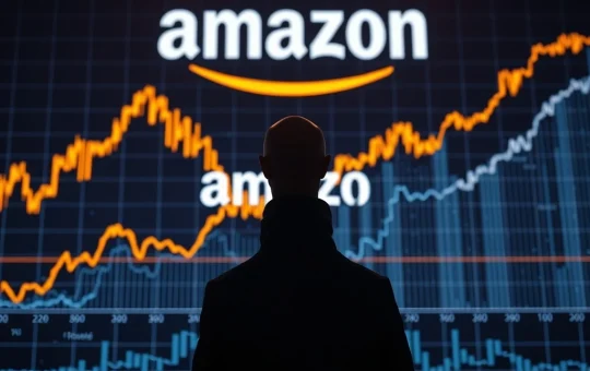 Jeff Bezos stock sale: A financial graphic showing Amazon stock surging due to AI momentum and a strategic 10b5-1 plan.