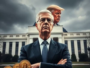 Federal Reserve Chairman Jerome Powell stands firm, symbolizing the Fed's independence against political pressure, reflecting market stability. Jerome Powell.
