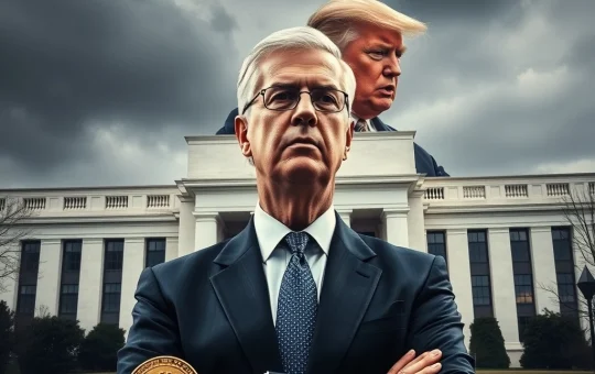 Federal Reserve Chairman Jerome Powell stands firm, symbolizing the Fed's independence against political pressure, reflecting market stability. Jerome Powell.