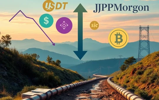 A chart showing a downward trend in stablecoin market value, reflecting JPMorgan's revised forecast due to regulatory and infrastructure challenges. JPMorgan stablecoin forecast.