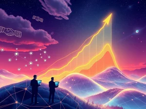 A dynamic graph showing KERNEL crypto price surging upwards, symbolizing rapid growth driven by strategic developments and market excitement.