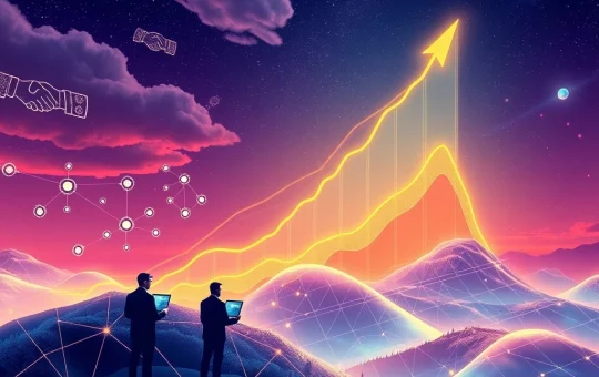 A dynamic graph showing KERNEL crypto price surging upwards, symbolizing rapid growth driven by strategic developments and market excitement.