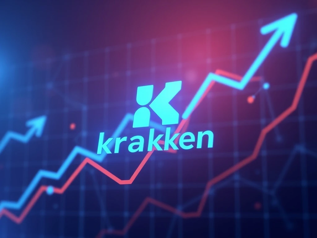 Kraken cryptocurrency exchange logo with growth graph for 2026 IPO