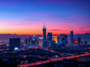 A dynamic visualization of LA crypto growth over a Los Angeles skyline, symbolizing market optimism and regulatory impact on digital assets.