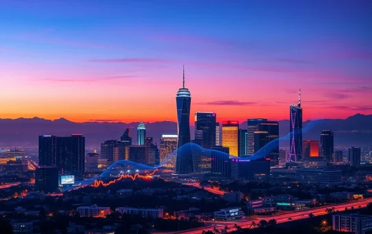 A dynamic visualization of LA crypto growth over a Los Angeles skyline, symbolizing market optimism and regulatory impact on digital assets.