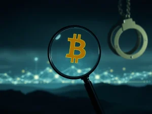 A magnifying glass scrutinizing a digital ledger, representing the intense centralized exchange probe into a pivotal Libra transaction.