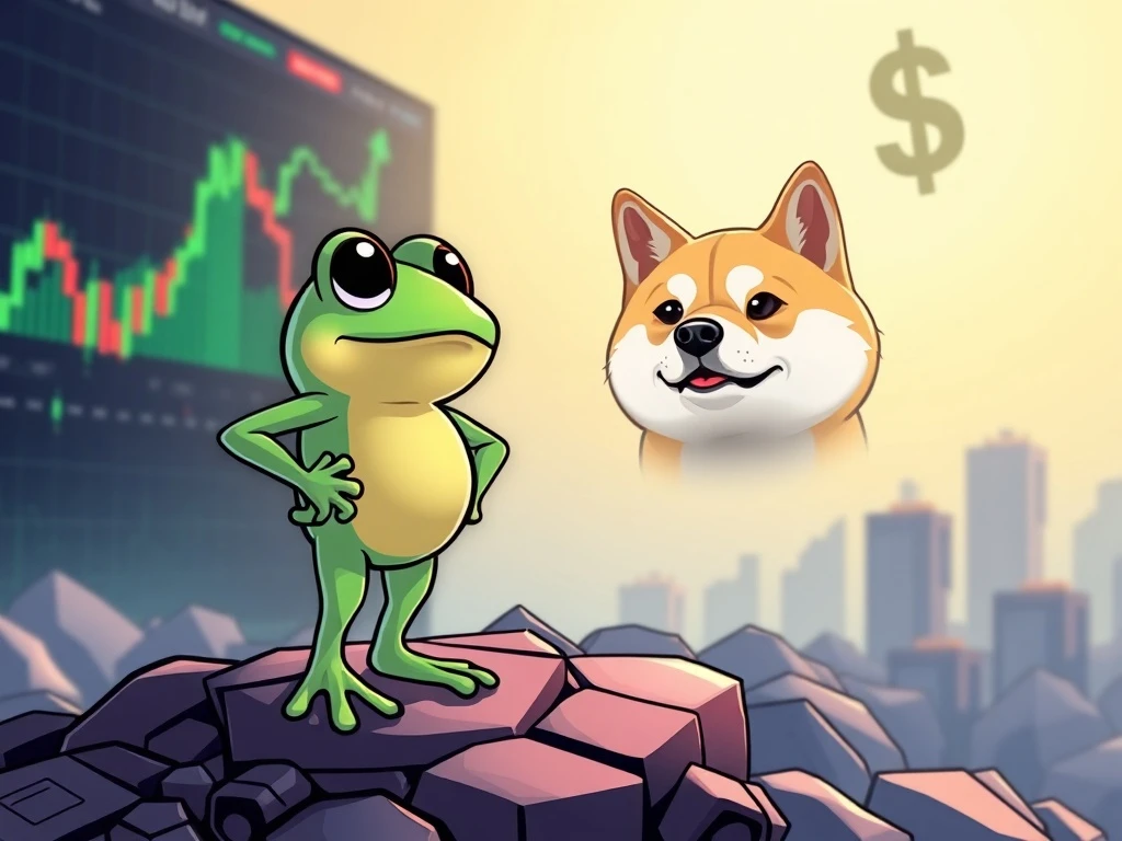 LILPEPE frog mascot challenging Dogecoin, symbolizing its ambitious goal to become a major memecoin rival.