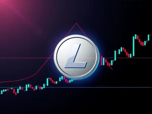 Litecoin (LTC) price chart showing a symmetrical triangle nearing a crypto breakout, indicating significant market movement.