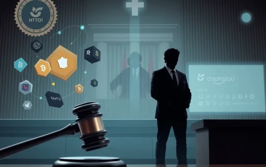 A judge's gavel overseeing digital assets, symbolizing the complex legal battle surrounding Logan Paul CryptoZoo and the dispute over co-founder liability.