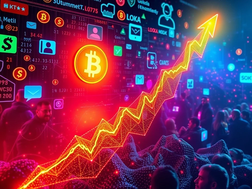 A vibrant chart showing the explosive LOKA price surge, representing the rapid gains of this meme coin in the crypto market.