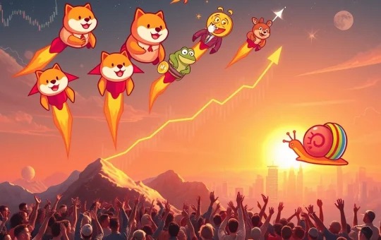 Explosive Meme Coins: A diverse group of meme coins soaring, symbolizing the significant altcoin surge driven by retail demand.