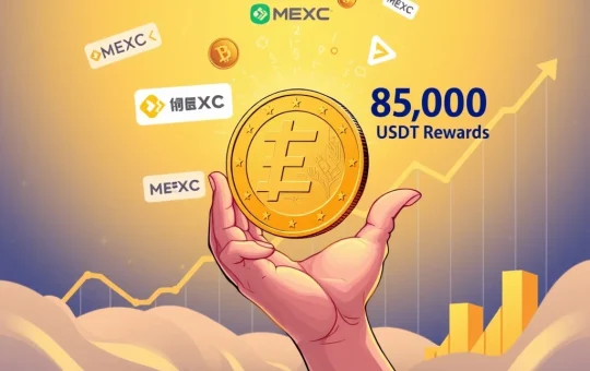 A visual representation of MEXC EURR staking, highlighting 85,000 USDT rewards for participants in the crypto staking event.