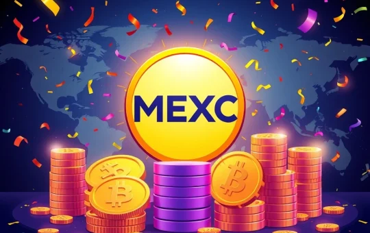 A vibrant image showcasing the MEXC Launchpool event, highlighting EURR stablecoin and a significant USDT prize pool, symbolizing massive crypto rewards.