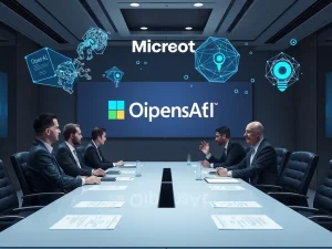 Microsoft and OpenAI executives discussing AI restructuring and long-term access