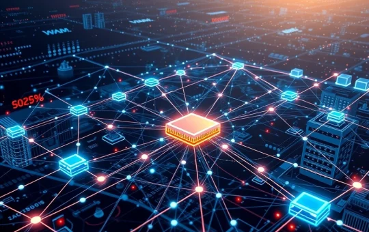 Miracle Chain blockchain network seamlessly integrating with real-world enterprise solutions, demonstrating its immediate utility.