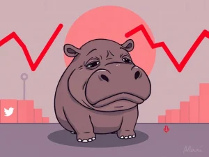 Moo Deng crypto token plummeting, symbolizing meme coin volatility and investor caution in the broader crypto market.