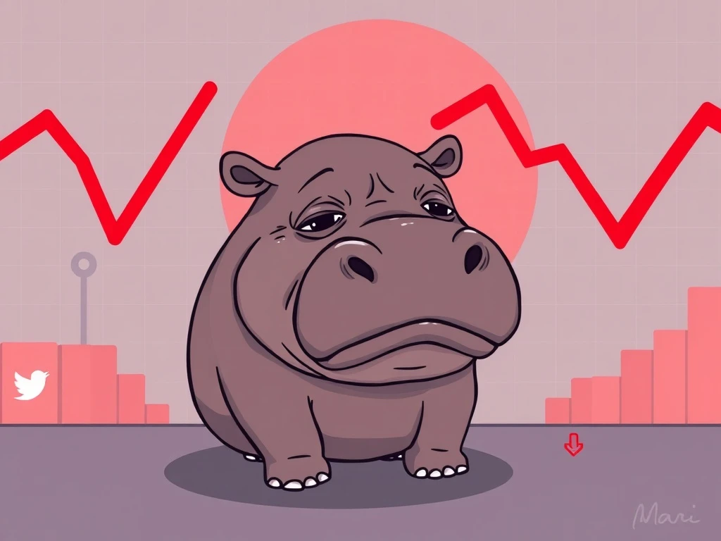 Moo Deng crypto token plummeting, symbolizing meme coin volatility and investor caution in the broader crypto market.