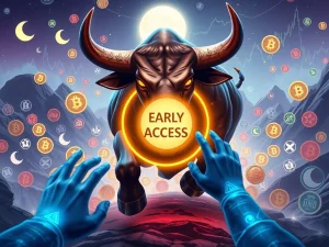 MoonBull, a leading 2025 meme coin, charging towards an exclusive early access portal, symbolizing its unique market strategy.