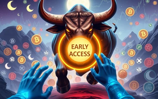 MoonBull, a leading 2025 meme coin, charging towards an exclusive early access portal, symbolizing its unique market strategy.