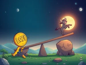 Illustrating the dramatic meme coin shift from LOFI coin's decline to MoonBull's surge in the volatile crypto market.
