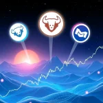 MoonBull, LOFI, and Mog Coin logos with surging crypto market trends in 2025
