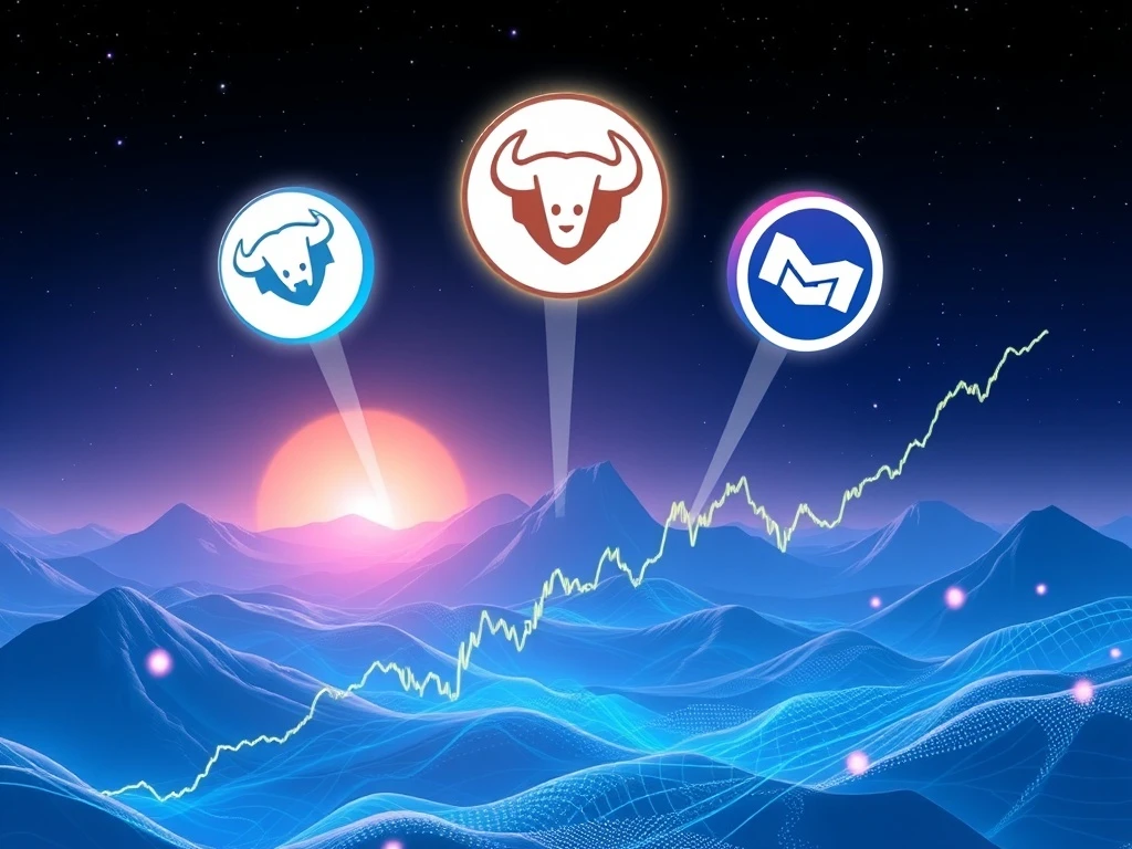 MoonBull, LOFI, and Mog Coin logos with surging crypto market trends in 2025