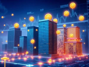 A visual representation of MultiBank.io's $10B real estate tokenization platform, illustrating secure and accessible fractional ownership.