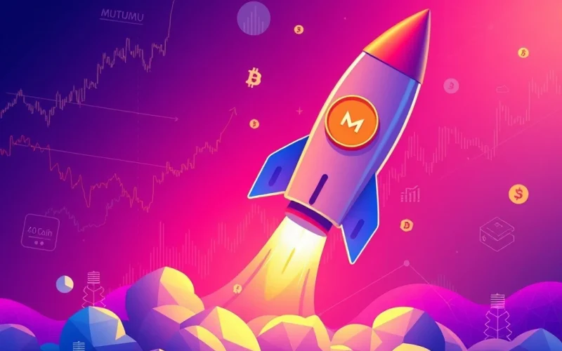 A Mutuum (MUTM) token rising, symbolizing the anticipated success of the crypto presale and its impact on decentralized finance.