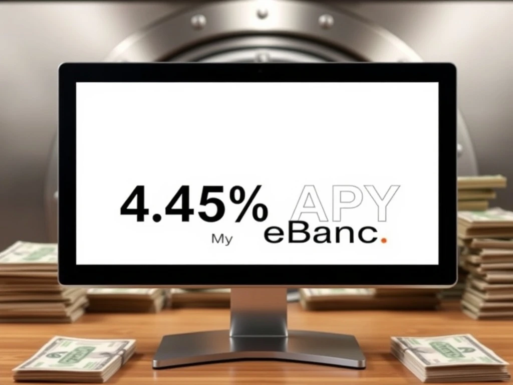 A screen displaying My eBanc APY with high yield rates, representing the substantial 100k minimum deposit for elite banking.