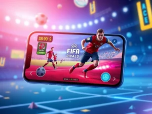 FIFA Rivals mobile game with blockchain integration showcasing digital collectibles