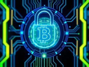 Blockchain encryption security test by Naoris with a futuristic digital lock